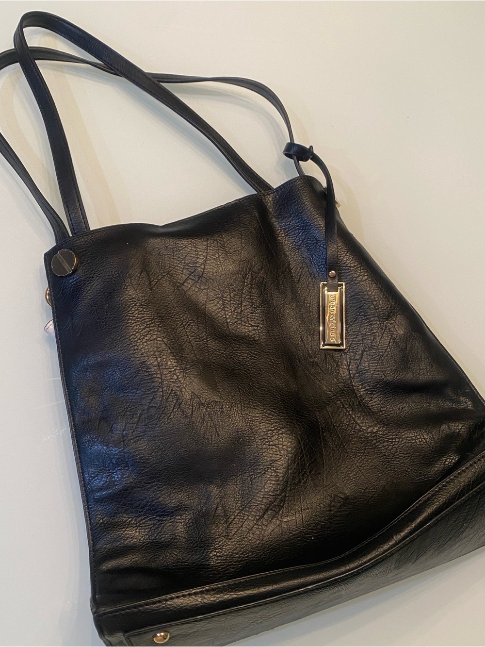 EUC Anthropologie Urban Originals Black Perforated Leather Tote Bag Shoulder